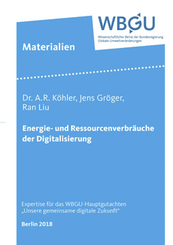 Publikationscover: Der Titel "Energie- und Ressourcenverbräuche der Digitalisierung" auf hellblauem Hintergrund.
