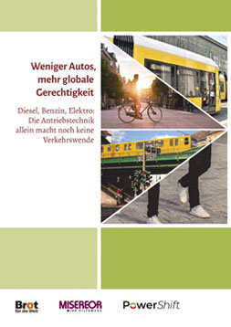 Publikationscover mit einer Collage von umweltfreundlichen Fortbewegungsmitteln: Straßenbahn, Fahrrad, U-Bahn und zu Fuß.