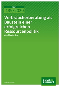 Publikationscover: grünber Hintergrund mit dem Titel "Verbraucherberatung als Baustein einer erfolgreichen Ressourcenpolitik" in weiß.