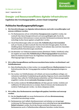 Bld mit weißem Hintergrund und dem Titel: "Energie- und Ressourceneffizienz digitaler Infrastrukturen: Ergebnisse des Forschungsprojektes „Green Cloud-Computing“