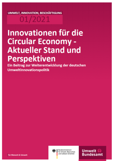 Pinkes Cover mit dem Titel: Innovationen für die Circular Economy - Aktueller Stand und Perspektiven Ein Beitrag zur Weiterentwicklung der deutschen Umweltinnovationspolitik